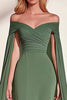 Load image into Gallery viewer, Eucalyptus Sheath Off the Shoulder Pleated Long Prom Dress with Cape