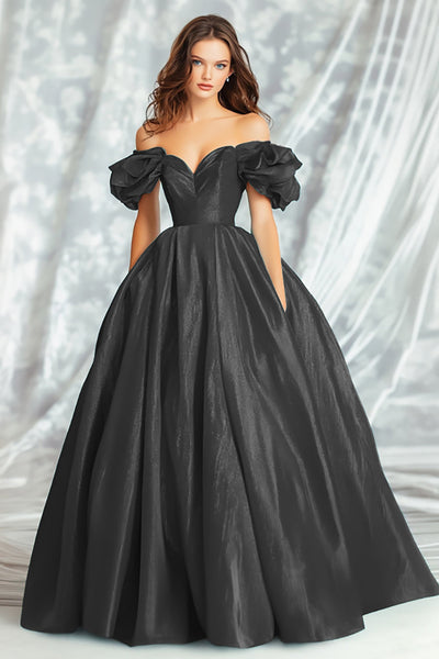 Black Off the Shoulder Ball Gown Long Prom Dress