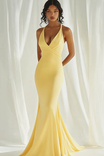 Daffodil Mermaid V Neck Long Prom Dress