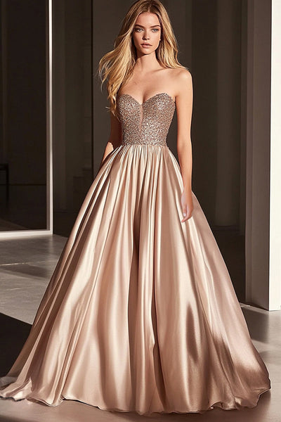 Sparkly Champagne Sweetheart Ball Gown Long Prom Dress