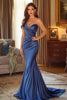 Load image into Gallery viewer, Dark Blue Ruched Asymmetrical Mermaid Long Prom Dress