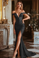 Load image into Gallery viewer, Sparkly Gold Sequin Mermaid Long Prom Dress with Slit