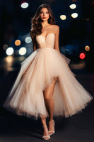 Load image into Gallery viewer, Champagne Tulle Sweetheart Ball Gown Long Prom Dress with Slit