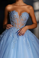 Load image into Gallery viewer, Blue Sweetheart Tulle Ball Gown Long Prom Dress with Lace