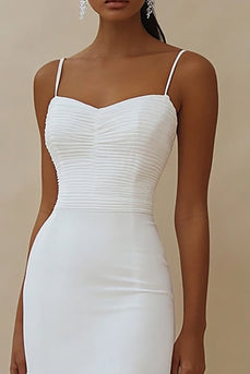 White Satin Spaghetti Straps High-Low Engagement Dress Dress with Ruffles