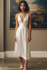 Load image into Gallery viewer, Ivory Satin V-Neck Long A Line Engagement Dress