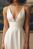 Load image into Gallery viewer, Ivory Satin V-Neck Long A Line Engagement Dress