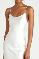 Load image into Gallery viewer, White Satin Spaghetti Straps Asymmetrical Engagement Dress