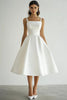 Load image into Gallery viewer, White Satin Square Midi A Line Engagement Dress