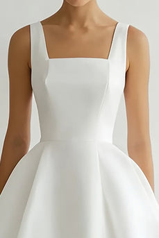 White Satin Midi Square A Line Engagement Dress