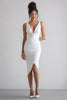 Load image into Gallery viewer, White Satin V-Neck Mermaid Midi Engagement Dress