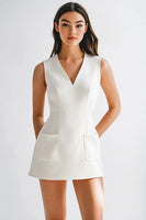 Load image into Gallery viewer, White Satin Short V-Neck Graduation Dress with Pockets