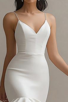 Ivory Satin Mermaid Engagement Dress with Ruffles