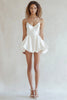 Load image into Gallery viewer, Ivory Satin Spaghetti Straps Short Graduation Dress with Ruffles