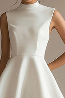 Load image into Gallery viewer, White Satin High Neck Short A Line Graduation Dress