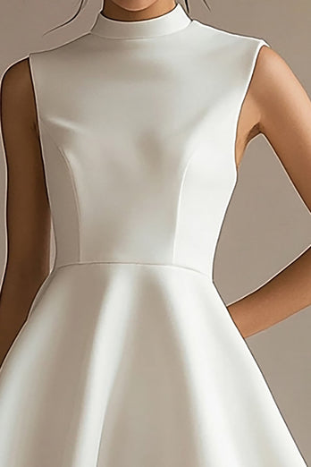 White Satin High Neck Short A Line Graduation Dress