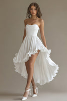 Load image into Gallery viewer, White Chiffon Strapless High-Low Engagement Dress with Ruffles