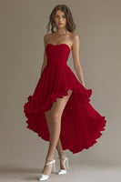 Load image into Gallery viewer, White Chiffon Strapless High-Low Engagement Dress with Ruffles