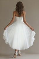 Load image into Gallery viewer, White Chiffon Strapless High-Low Engagement Dress with Ruffles