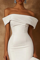 Load image into Gallery viewer, White Satin Midi Bodycon Engagement Dress with Ruffles