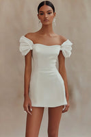 Load image into Gallery viewer, White Satin Short Bodycon Graduation Dress with Ruffles