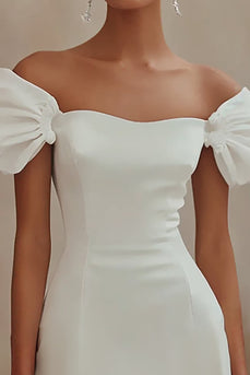 White Satin Short Bodycon Graduation Dress with Ruffles