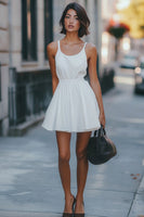 Load image into Gallery viewer, White Chiffon Scoop Short A Line Graduation Dress