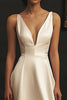 Load image into Gallery viewer, White Satin V-Neck Midi A Line Engagement Dress