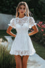 Load image into Gallery viewer, White Lace Short Sleeves A Line Short Graduation Dress