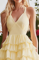 Load image into Gallery viewer, Daffodil Chiffon Short A Line Graduation Dress with Ruffles