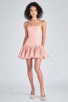 Load image into Gallery viewer, Pink Satin Short A Line Graduation Dress with Ruffles