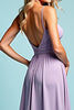 Load image into Gallery viewer, Lilac Pleated Satin A Line Long Prom Dress with Slit