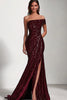 Load image into Gallery viewer, Sparkly Burgundy One Shoulder Mermaid Long Prom Dress with Slit