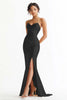Load image into Gallery viewer, Champagne Satin Sweetheart Ruched Mermaid Long Prom Dress with Slit