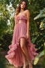 Load image into Gallery viewer, Dusty Rose Chiffon Pleated Asymmetrical Long Prom Dress with Ruffles