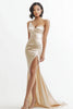 Load image into Gallery viewer, Champagne Satin One Shoulder Mermaid Long Prom Dress with Slit
