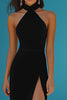 Load image into Gallery viewer, Black Sheath High Neck Long Prom Dress with Slit