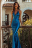 Load image into Gallery viewer, Dark Blue Satin Halter Mermaid Long Prom Dress