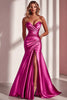 Load image into Gallery viewer, Fuchsia Satin Sweetheart Ruched Mermaid Long Prom Dress with Slit