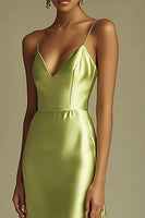 Load image into Gallery viewer, Lemon Green Satin Sheath Spaghetti Straps Long Prom Dress