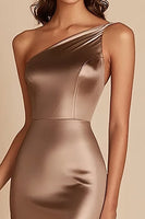 Load image into Gallery viewer, Coffee Satin Mermaid One Shoulder Long Prom Dress with Slit