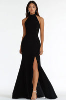 Load image into Gallery viewer, Black High Neck Mermaid Long Prom Dress with Slit