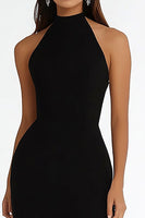 Load image into Gallery viewer, Black High Neck Mermaid Long Prom Dress with Slit