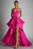Load image into Gallery viewer, Fuchsia Satin Pleated Ball Gown High Low Prom Dress with Ruffles