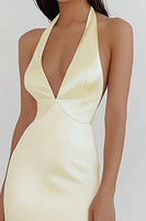 Load image into Gallery viewer, Daffodil Satin Sheath Halter Maxi Formal Dress