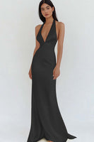 Load image into Gallery viewer, Daffodil Satin Sheath Halter Maxi Formal Dress