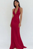 Load image into Gallery viewer, Daffodil Satin Sheath Halter Maxi Formal Dress