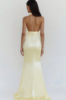 Load image into Gallery viewer, Daffodil Satin Sheath Halter Maxi Formal Dress