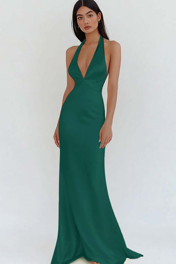 Daffodil Satin Sheath Halter Maxi Formal Dress