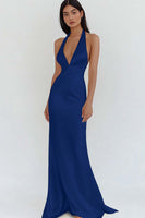 Load image into Gallery viewer, Daffodil Satin Sheath Halter Maxi Formal Dress